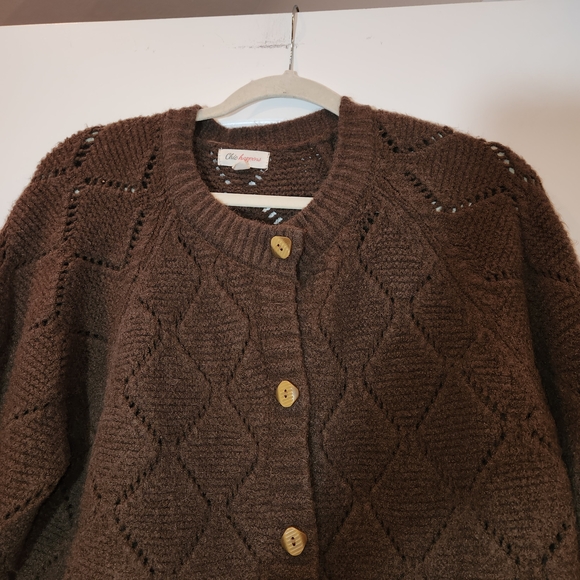 Chic Happens 100% Cashmere Brown Cardigan Size L Button Front Thick Warm Plush - Picture 2 of 9